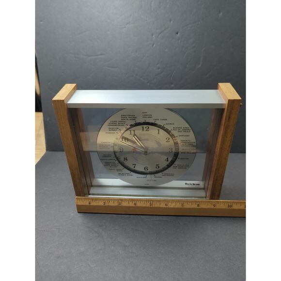 VTG MCM Verichron GMT World Time Quartz Mantel Clock Works Red Airplane 2nd Hand - Picture 10 of 12